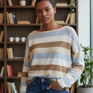 Angela Mara Striped Crew Neck Sweater